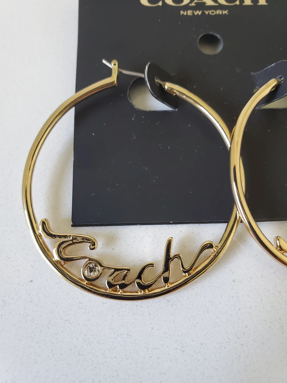 Coach Gold Script Hoop Earrings - Picture 2 of 5